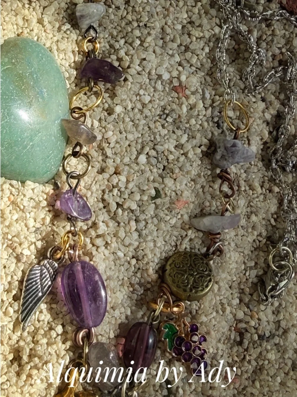 AMETHYST Pink, Purple & Gold Mixed key Charm Necklace